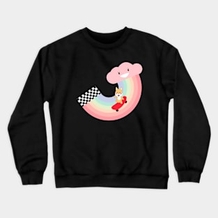 Kawaii Shiba Inu dog skateboarding on a colorful rainbow cloud Crewneck Sweatshirt